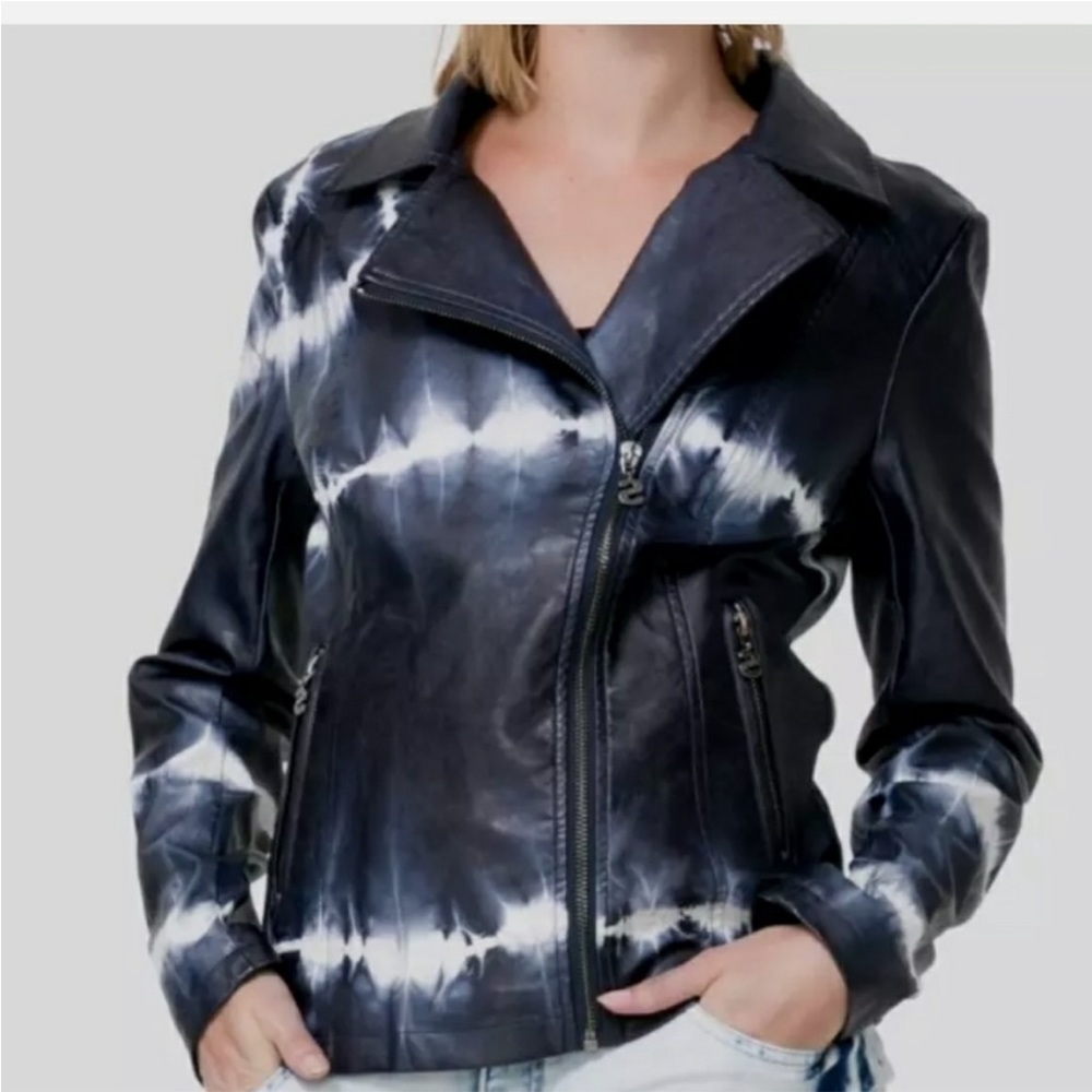 Desigual blue and white faux leather jacket